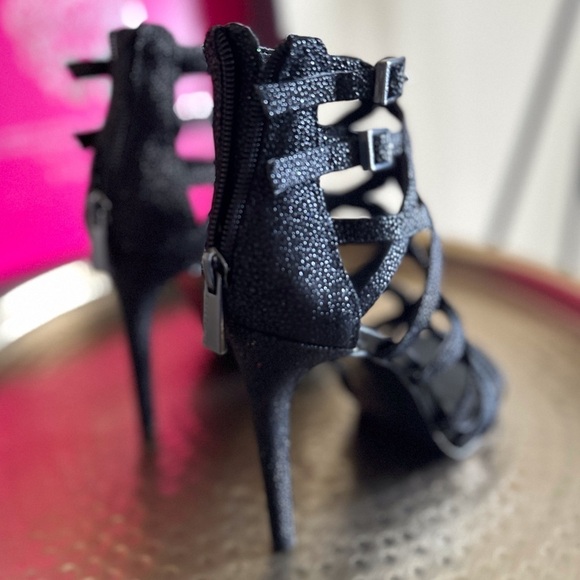 Vince Camuto Black Caviar/Soft Calf Strappy Heels - Picture 5 of 12
